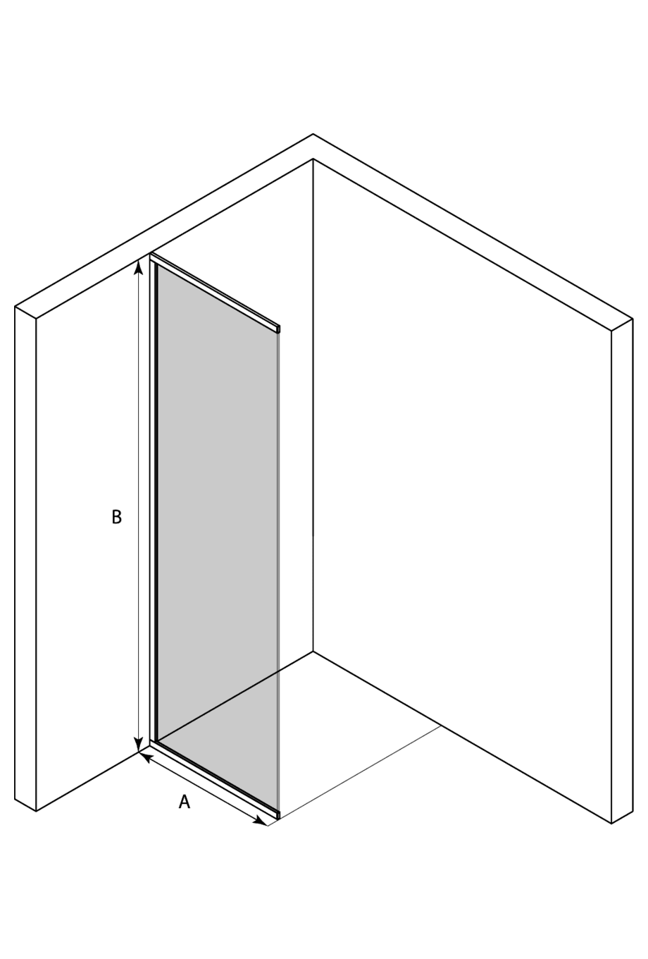 Framed fixed shower screen Hietakari Vetro 516 – 3D drawing Framed fixed shower screen Hietakari Vetro 516 – 3D drawing
