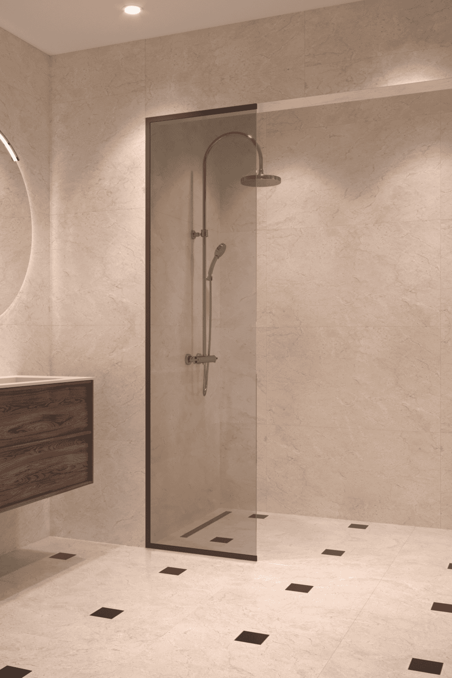 Framed fixed shower screen Hietakari Vetro 516, Cocoa fittings, grey tinted glass Framed fixed shower screen Hietakari Vetro 516, Cocoa fittings, grey tinted glass