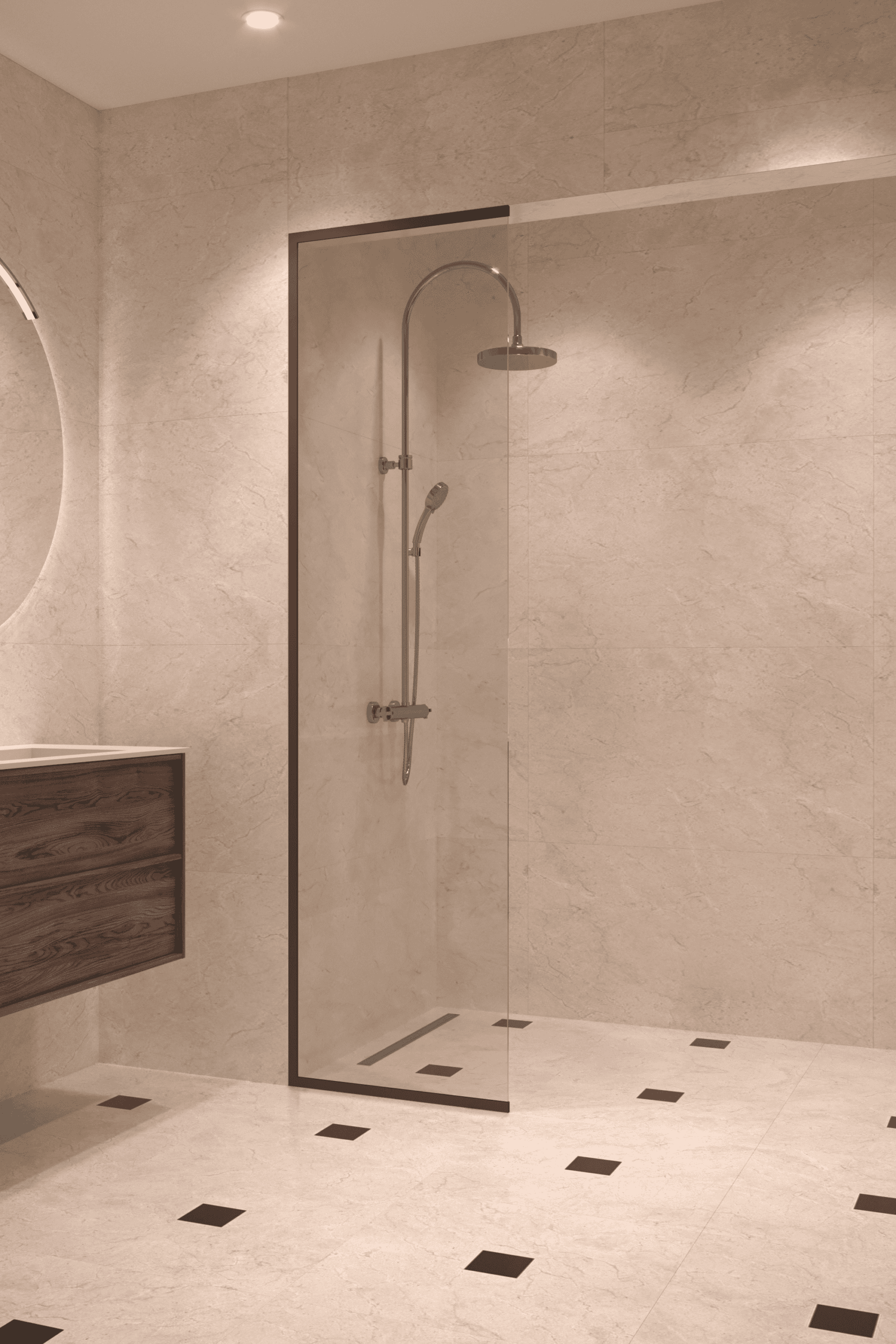 Framed fixed shower screen Hietakari Vetro 516, Cocoa fittings, clear glass Framed fixed shower screen Hietakari Vetro 516, Cocoa fittings, clear glass
