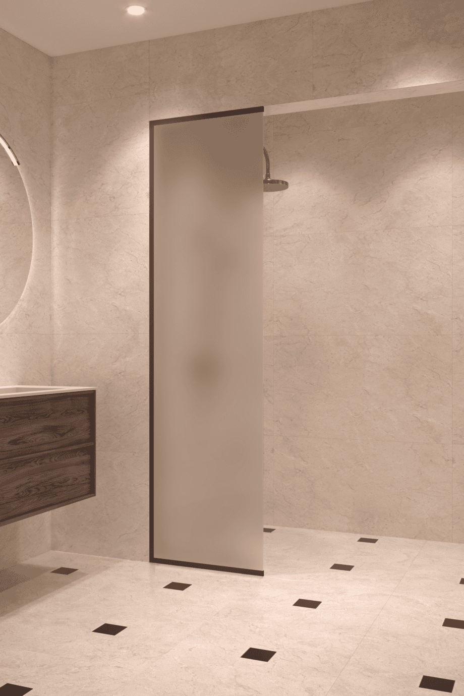 Framed fixed shower screen Hietakari Vetro 516, Cocoa fittings, satin frosted glass Framed fixed shower screen Hietakari Vetro 516, Cocoa fittings, satin frosted glass