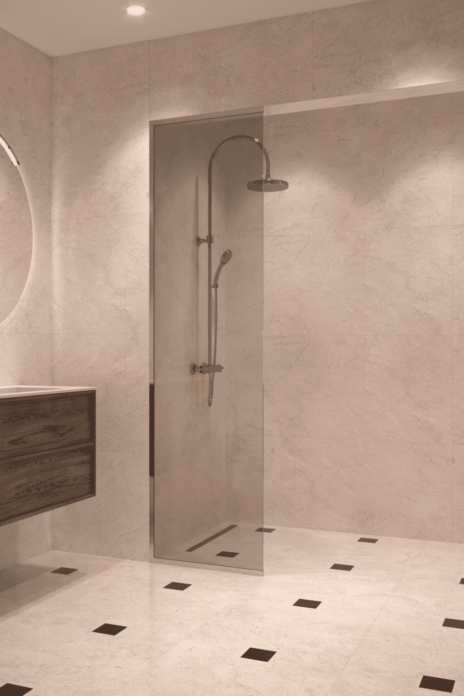 Framed fixed shower screen Hietakari Vetro 516, chrome fittings, grey tinted glass Framed fixed shower screen Hietakari Vetro 516, chrome fittings, grey tinted glass