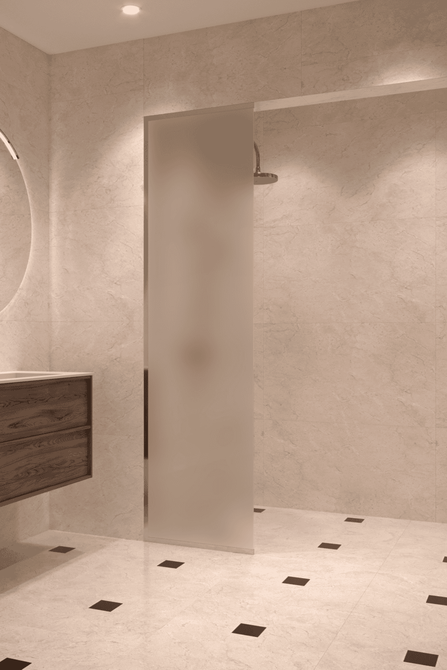 Framed fixed shower screen Hietakari Vetro 516, chrome fittings, satin frosted glass Framed fixed shower screen Hietakari Vetro 516, chrome fittings, satin frosted glass
