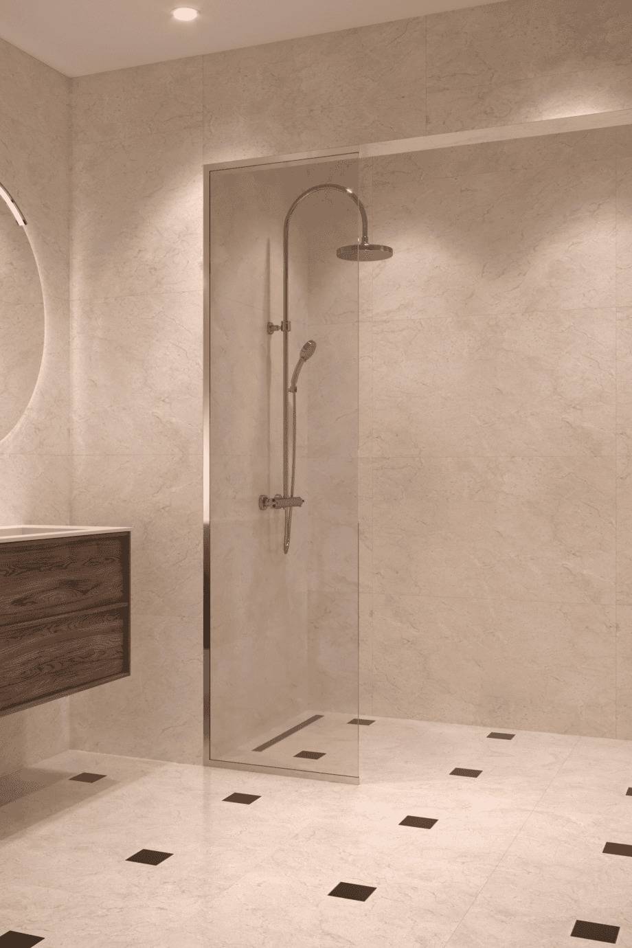 Framed fixed shower screen Hietakari Vetro 516, brass fittings, clear glass Framed fixed shower screen Hietakari Vetro 516, brass fittings, clear glass