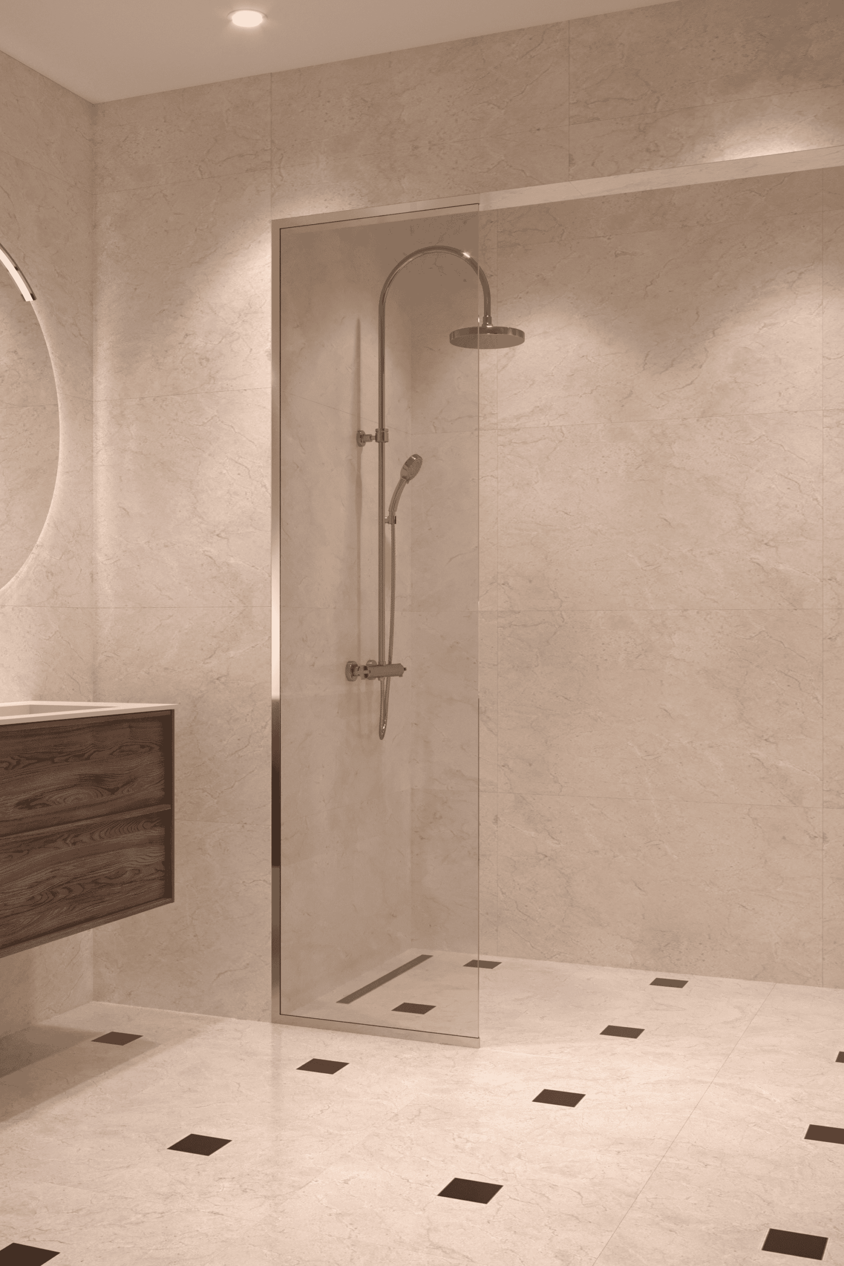 Framed fixed shower screen Hietakari Vetro 516, brass fittings, clear glass Framed fixed shower screen Hietakari Vetro 516, brass fittings, clear glass
