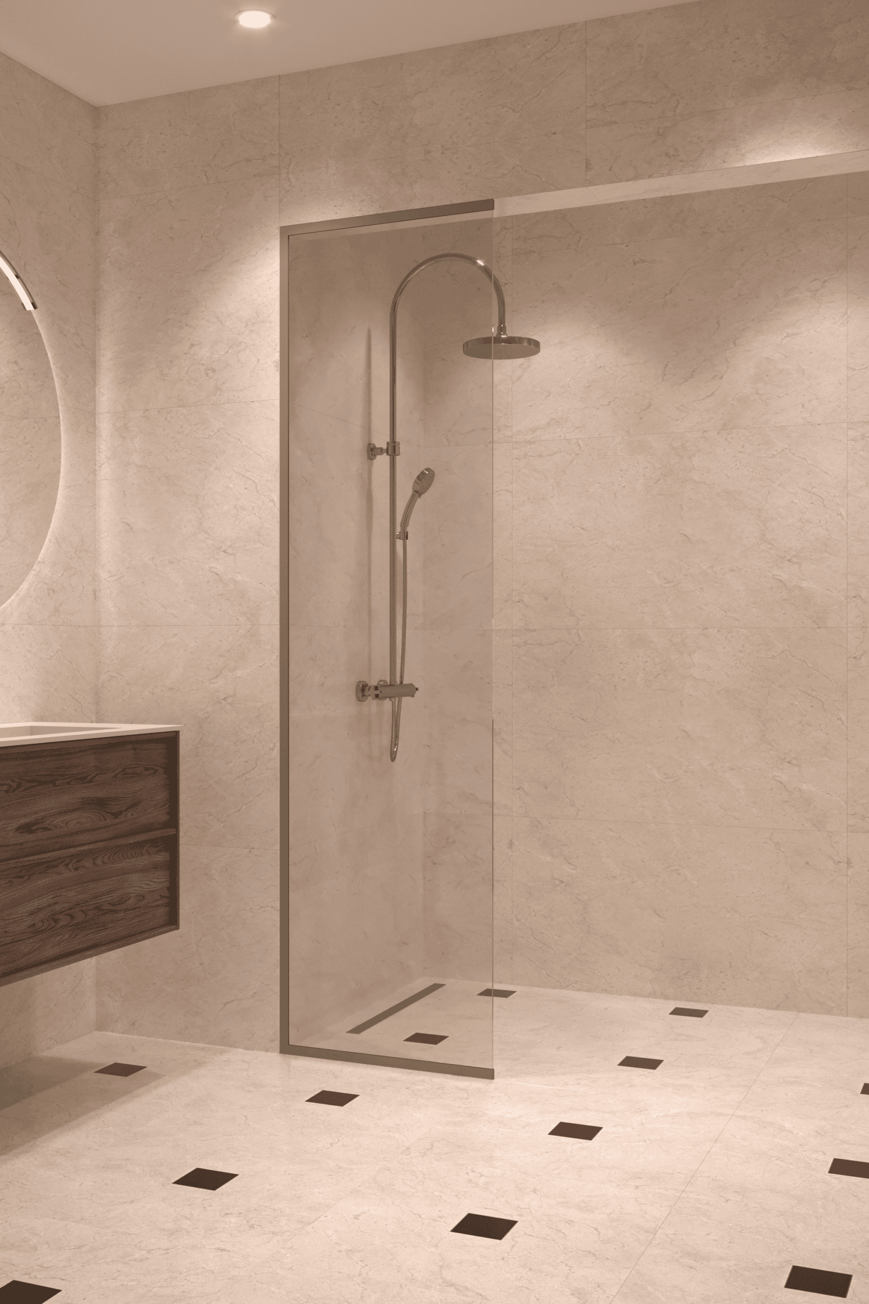 Framed fixed shower screen Hietakari Vetro 516, Mocha fittings, clear glass Framed fixed shower screen Hietakari Vetro 516, Mocha fittings, clear glass