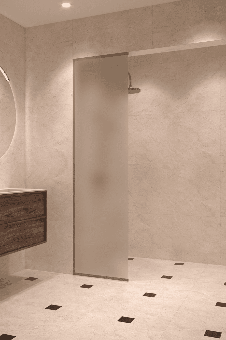 Framed fixed shower screen Hietakari Vetro 516, Mocha fittings, satin frosted glass Framed fixed shower screen Hietakari Vetro 516, Mocha fittings, satin frosted glass