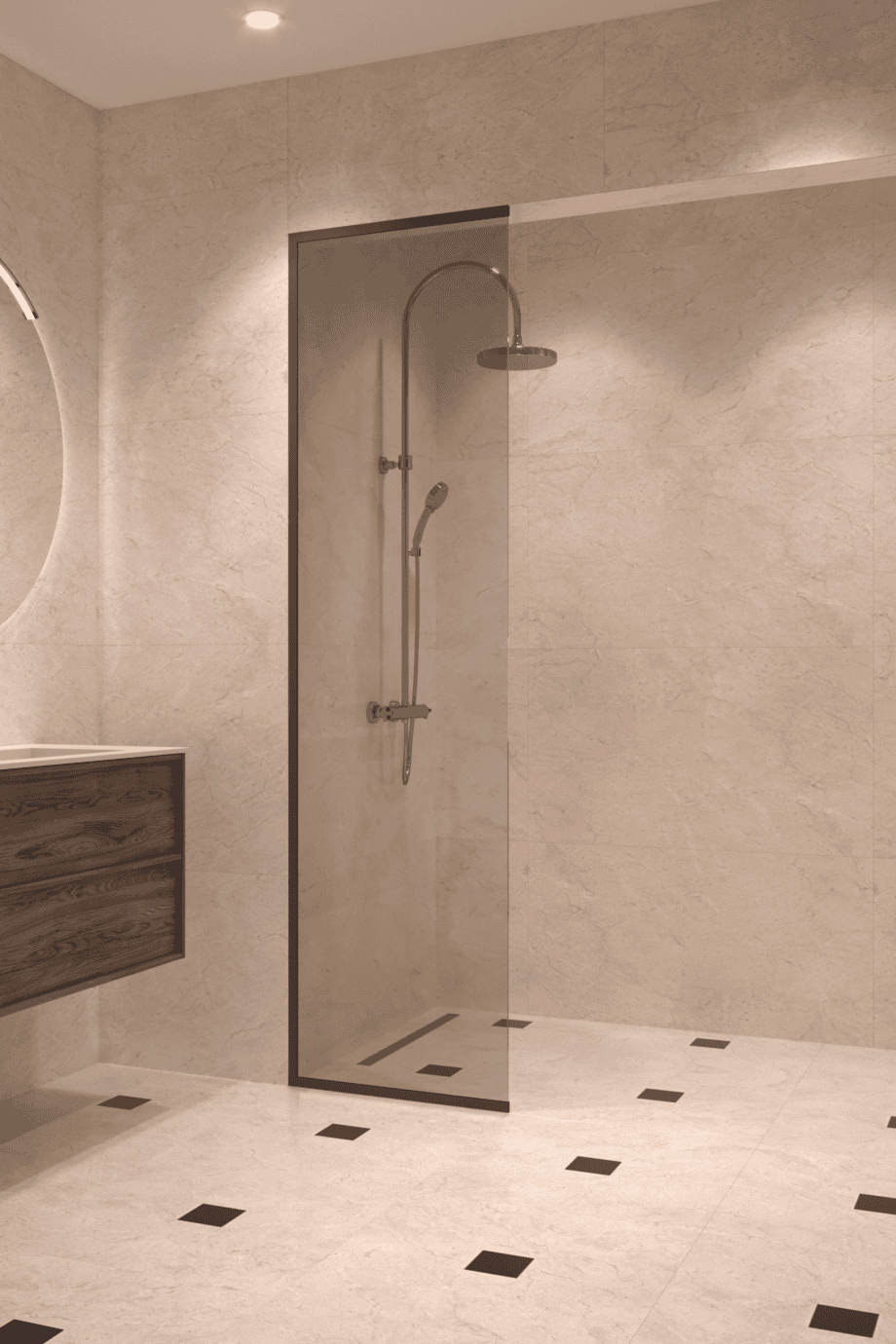 Framed fixed shower screen Hietakari Vetro 516, black fittings, grey tinted glass Framed fixed shower screen Hietakari Vetro 516, black fittings, grey tinted glass