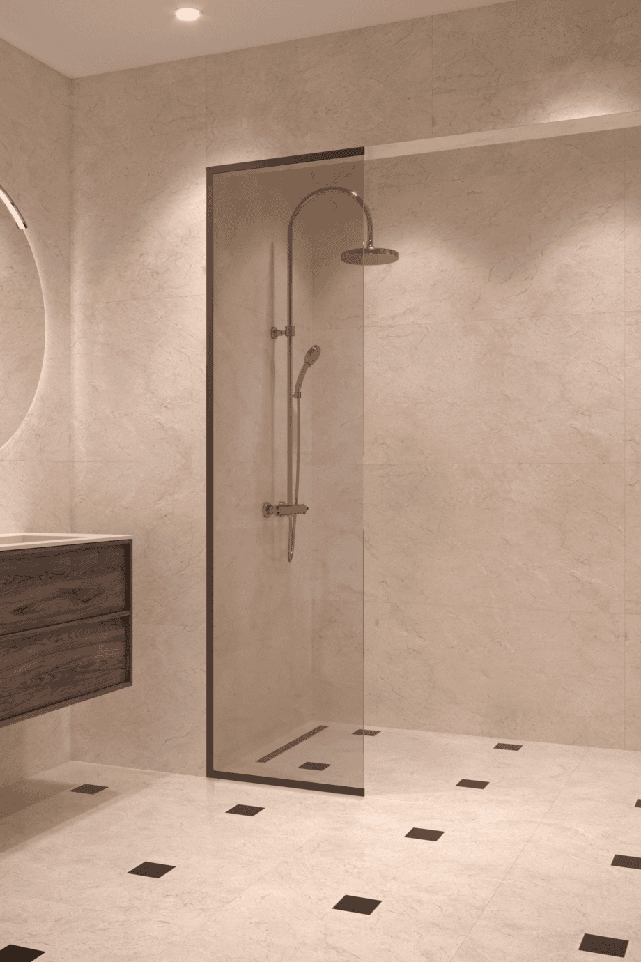 Framed fixed shower screen Hietakari Vetro 516, black fittings, bronze tinted glass Framed fixed shower screen Hietakari Vetro 516, black fittings, bronze tinted glass