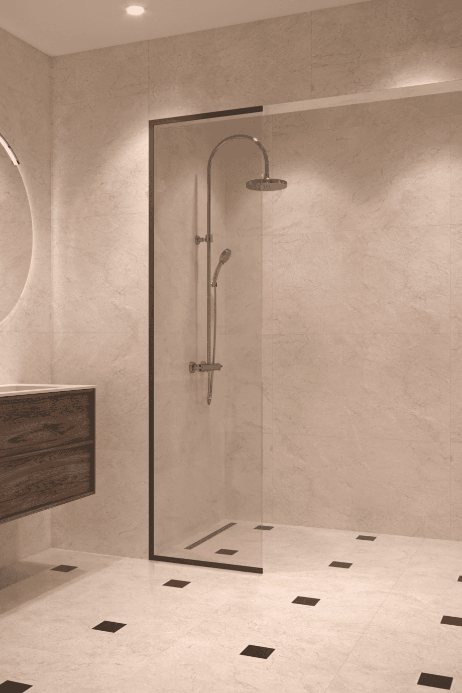 Framed fixed shower screen Hietakari Vetro 516, black fittings, super bright glass Framed fixed shower screen Hietakari Vetro 516, black fittings, super bright glass