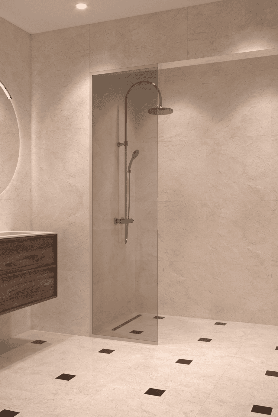 Framed fixed shower screen Hietakari Vetro 516, Sand fittings, grey tinted glass Framed fixed shower screen Hietakari Vetro 516, Sand fittings, grey tinted glass