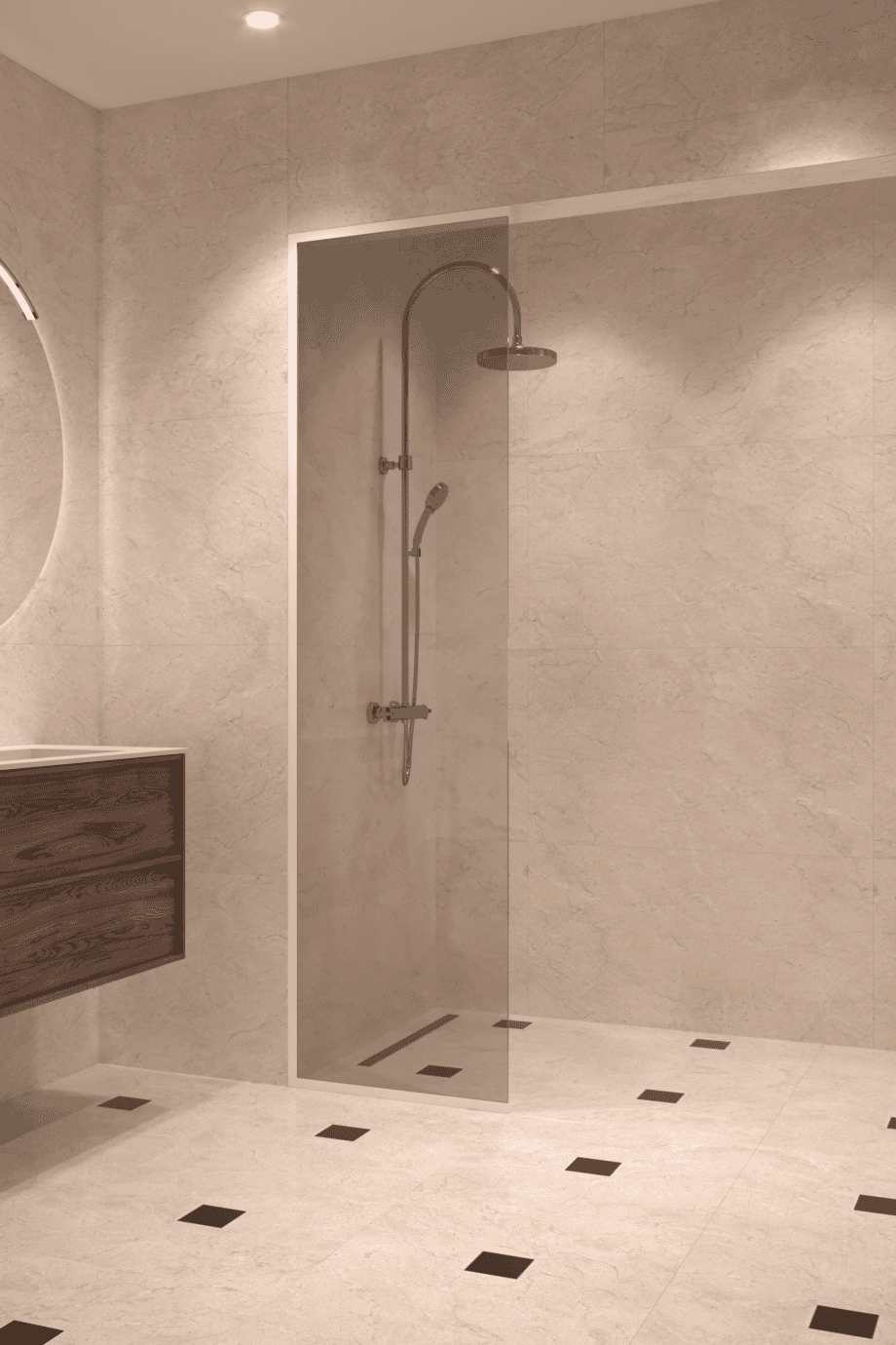 Framed fixed shower screen Hietakari Vetro 516, white fittings, grey tinted glass Framed fixed shower screen Hietakari Vetro 516, white fittings, grey tinted glass