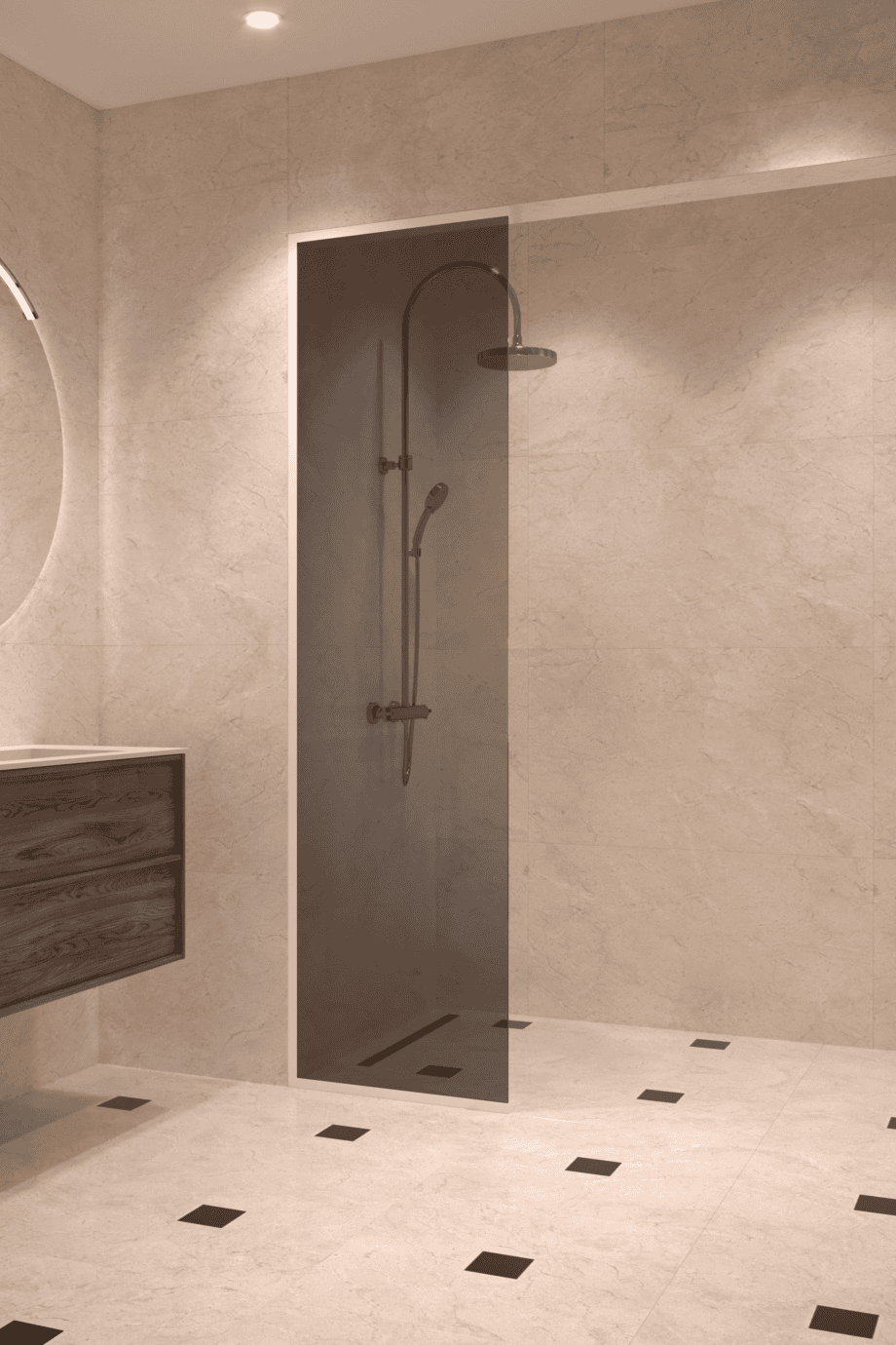 Framed fixed shower screen Hietakari Vetro 516, white fittings, black glass Framed fixed shower screen Hietakari Vetro 516, white fittings, black glass