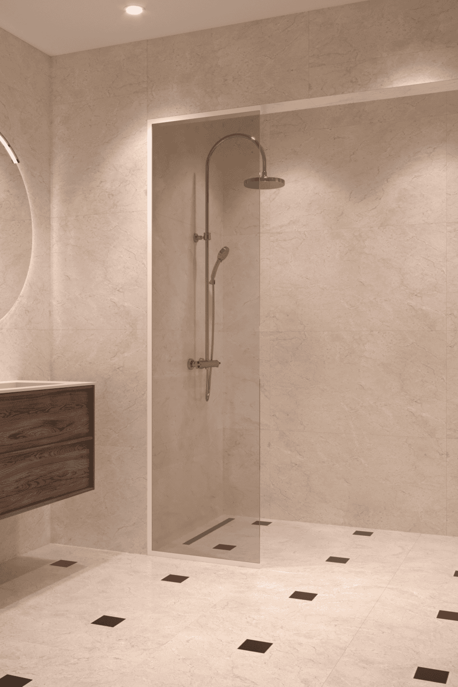 Framed fixed shower screen Hietakari Vetro 516, white fittings, bronze tinted glass Framed fixed shower screen Hietakari Vetro 516, white fittings, bronze tinted glass