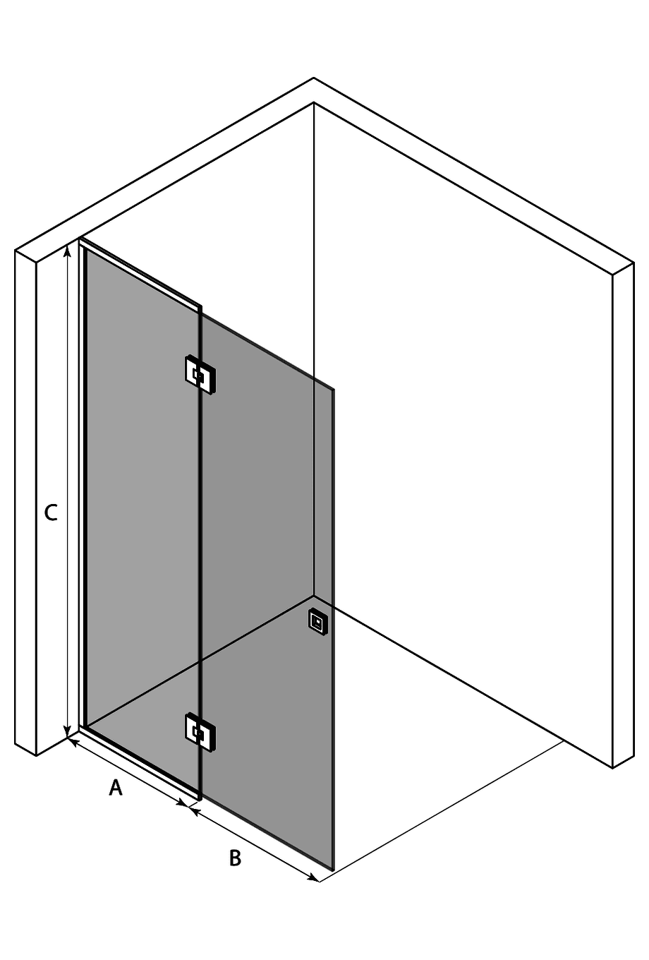 Framed shower screen with fixed part Hietakari Vetro 517 – 3D drawing Framed shower screen with fixed part Hietakari Vetro 517 – 3D drawing