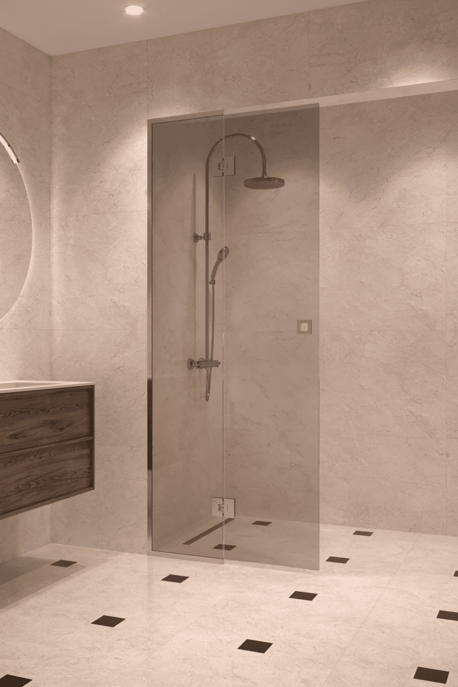 Framed shower screen with fixed part Hietakari Vetro 517, chrome fittings, grey tinted glass Framed shower screen with fixed part Hietakari Vetro 517, chrome fittings, grey tinted glass