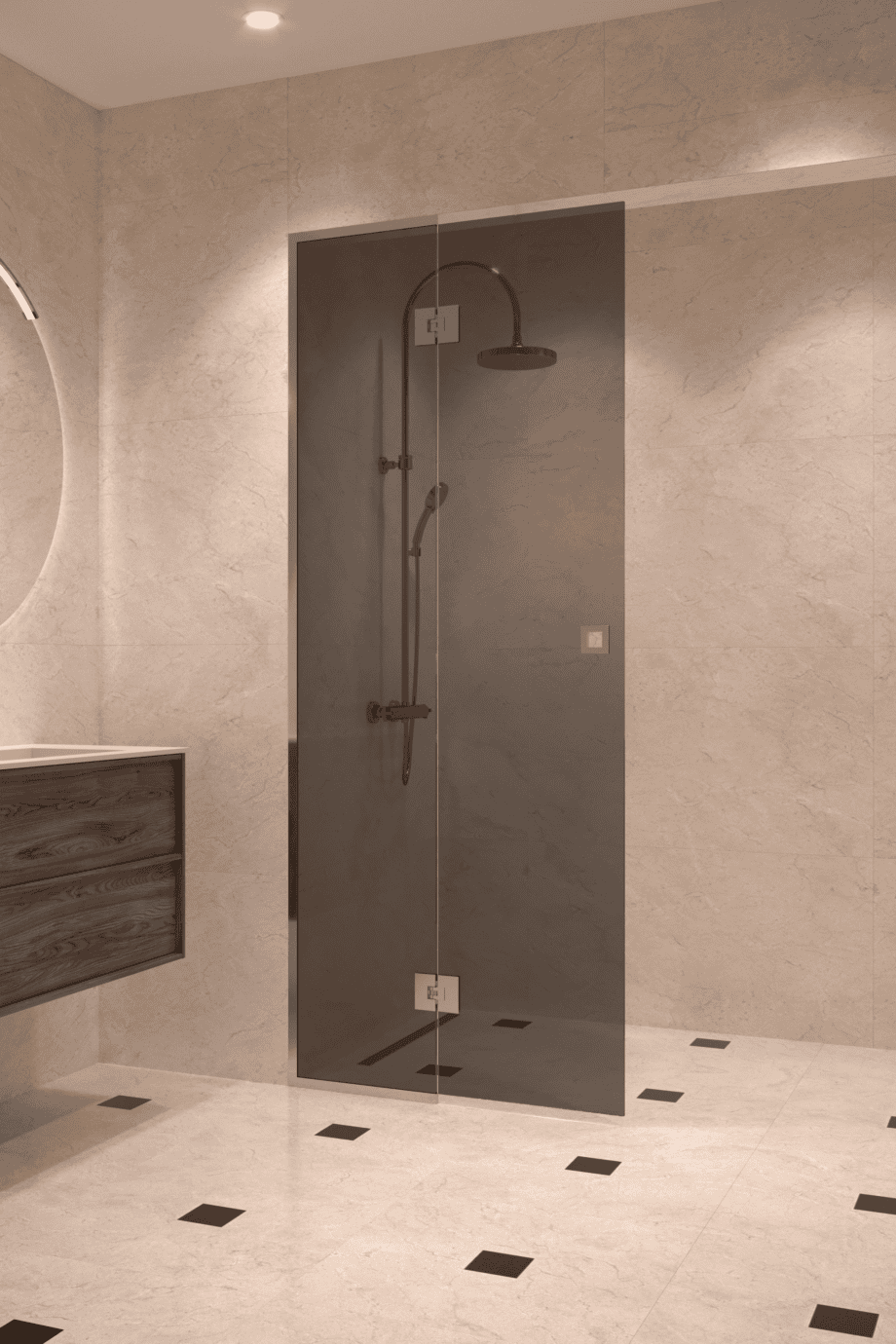 Framed shower screen with fixed part Hietakari Vetro 517, chrome fittings, black glass Framed shower screen with fixed part Hietakari Vetro 517, chrome fittings, black glass