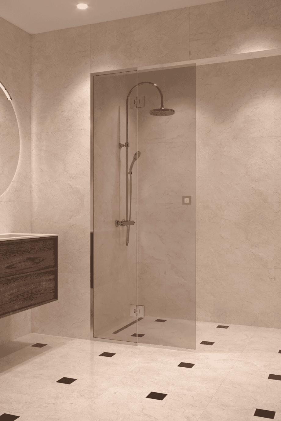 Framed shower screen with fixed part Hietakari Vetro 517, chrome fittings, bronze tinted glass Framed shower screen with fixed part Hietakari Vetro 517, chrome fittings, bronze tinted glass