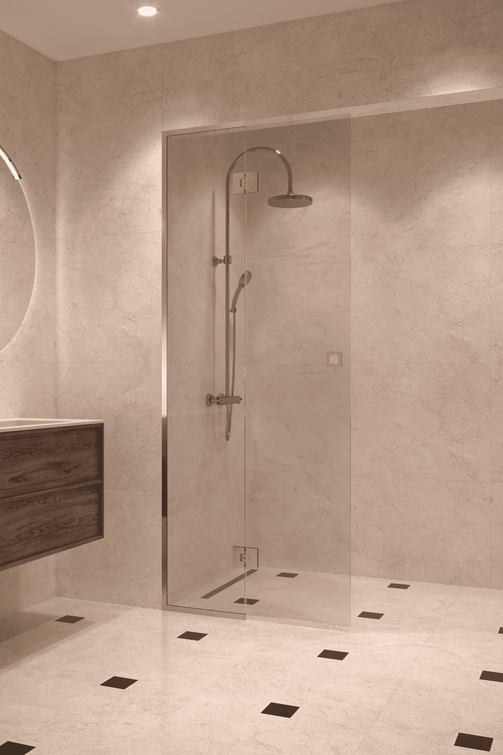 Framed shower screen with fixed part Hietakari Vetro 517, brass fittings, clear glass Framed shower screen with fixed part Hietakari Vetro 517, brass fittings, clear glass