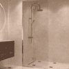 Framed shower screen with fixed part Hietakari Vetro 517, brass fittings, super bright glass Framed shower screen with fixed part Hietakari Vetro 517, brass fittings, super bright glass