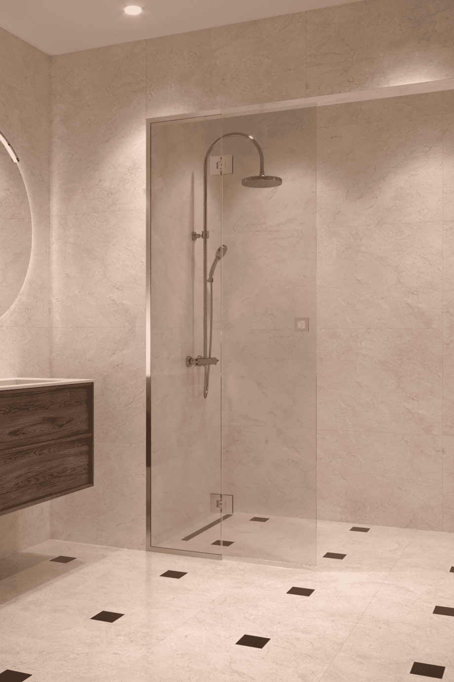 Framed shower screen with fixed part Hietakari Vetro 517, brass fittings, super bright glass Framed shower screen with fixed part Hietakari Vetro 517, brass fittings, super bright glass