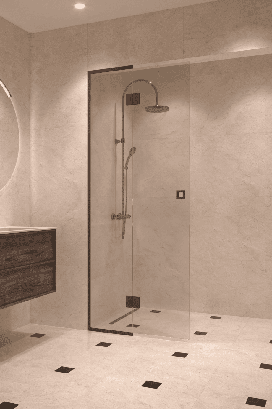 Framed shower screen with fixed part Hietakari Vetro 517, black fittings, clear glass Framed shower screen with fixed part Hietakari Vetro 517, black fittings, clear glass