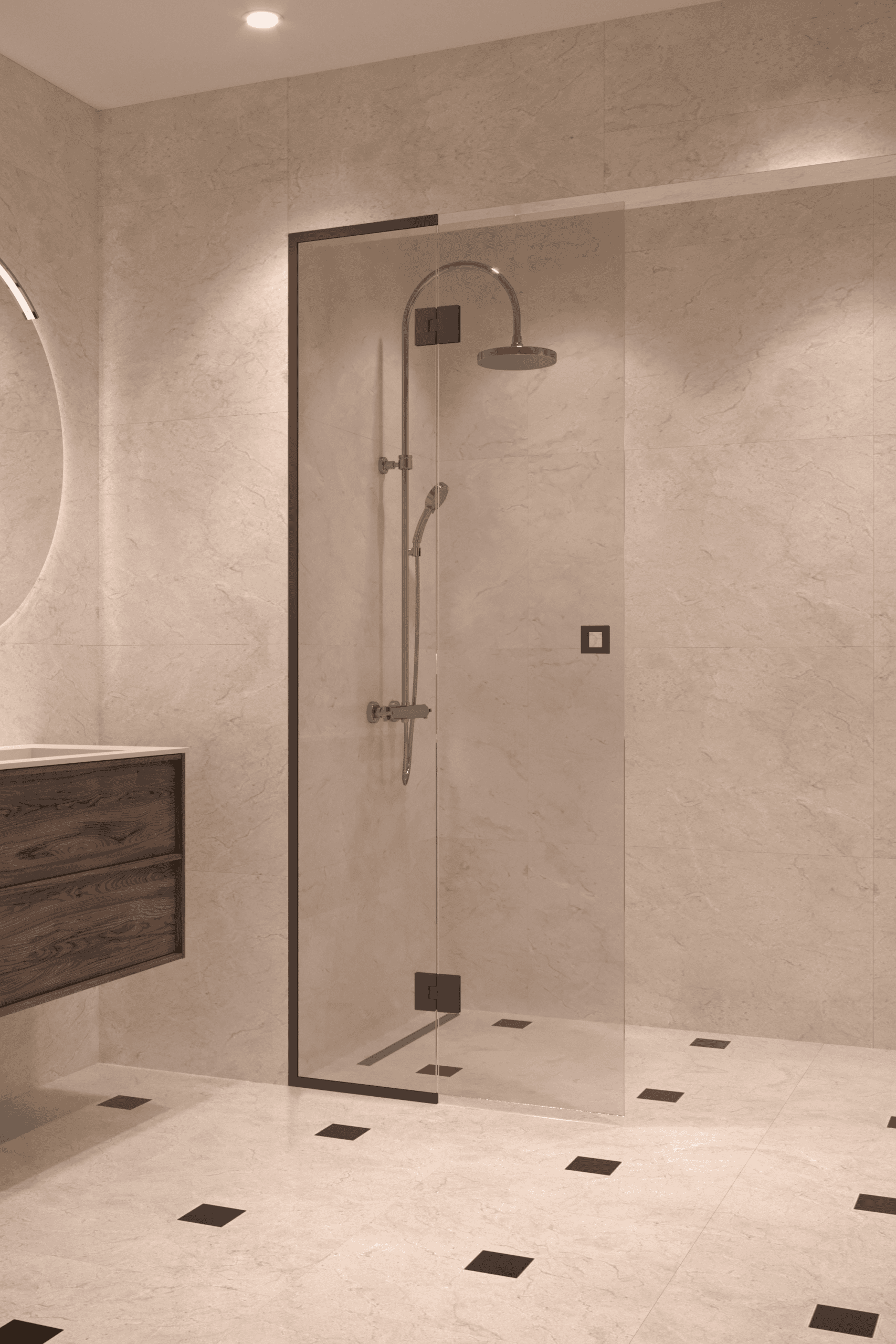 Framed shower screen with fixed part Hietakari Vetro 517, black fittings, clear glass Framed shower screen with fixed part Hietakari Vetro 517, black fittings, clear glass