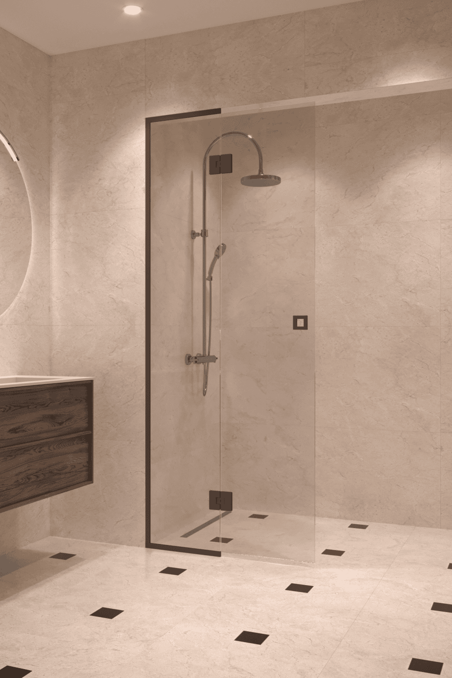 Framed shower screen with fixed part Hietakari Vetro 517, black fittings, super bright glass Framed shower screen with fixed part Hietakari Vetro 517, black fittings, super bright glass