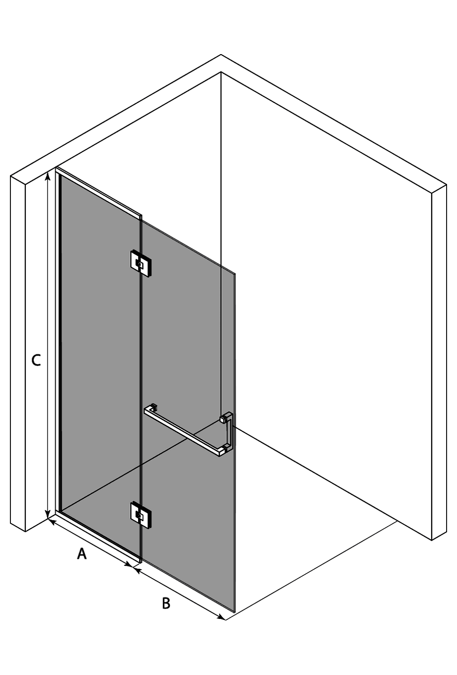 Framed shower screen with fixed part Hietakari Vetro 520 – 3D drawing Framed shower screen with fixed part Hietakari Vetro 520 – 3D drawing