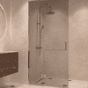 Framed shower screen with fixed part Hietakari Vetro 520, chrome fittings, grey tinted glass Framed shower screen with fixed part Hietakari Vetro 520, chrome fittings, grey tinted glass