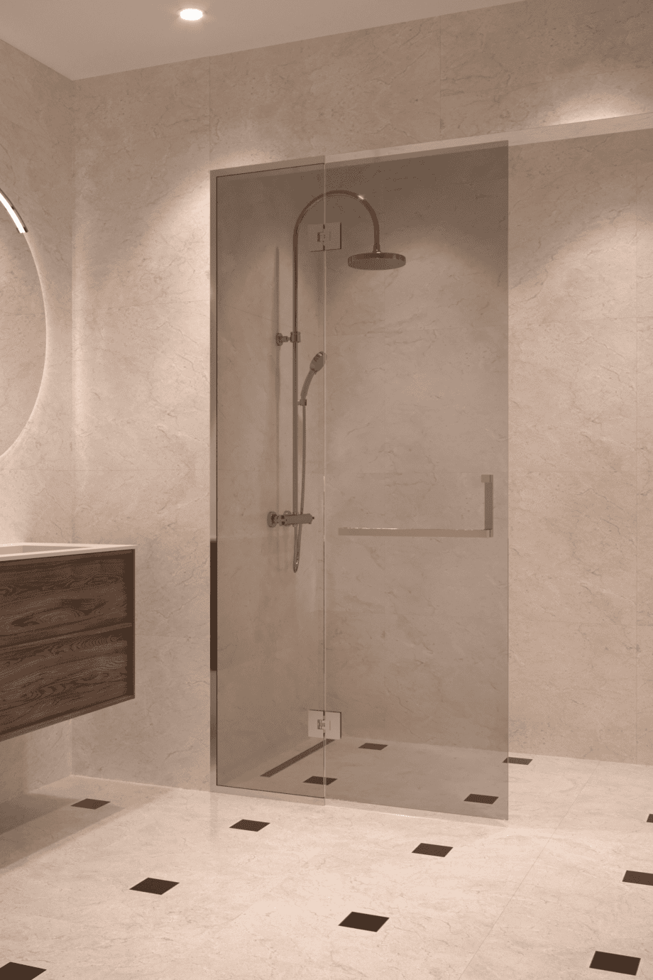Framed shower screen with fixed part Hietakari Vetro 520, chrome fittings, grey tinted glass Framed shower screen with fixed part Hietakari Vetro 520, chrome fittings, grey tinted glass