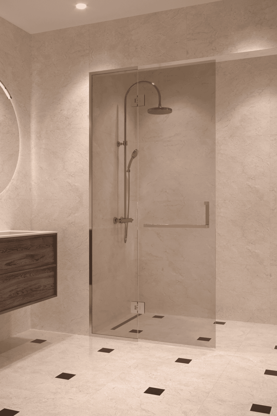 Framed shower screen with fixed part Hietakari Vetro 520, chrome fittings, bronze tinted glass Framed shower screen with fixed part Hietakari Vetro 520, chrome fittings, bronze tinted glass