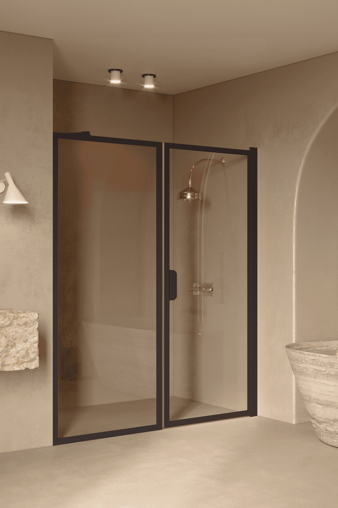 Alcove shower screen Hietakari Bläk 740 New York, fixed wall + hinged door – 7