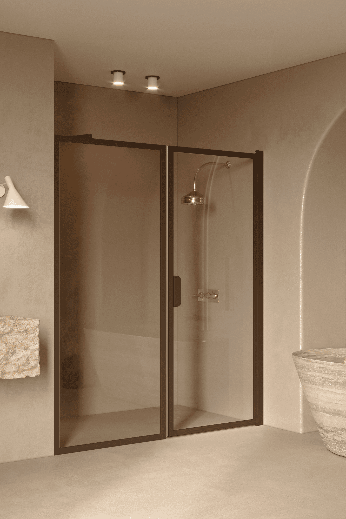Alcove shower screen Hietakari Bläk 740 New York, fixed wall + hinged door – 6