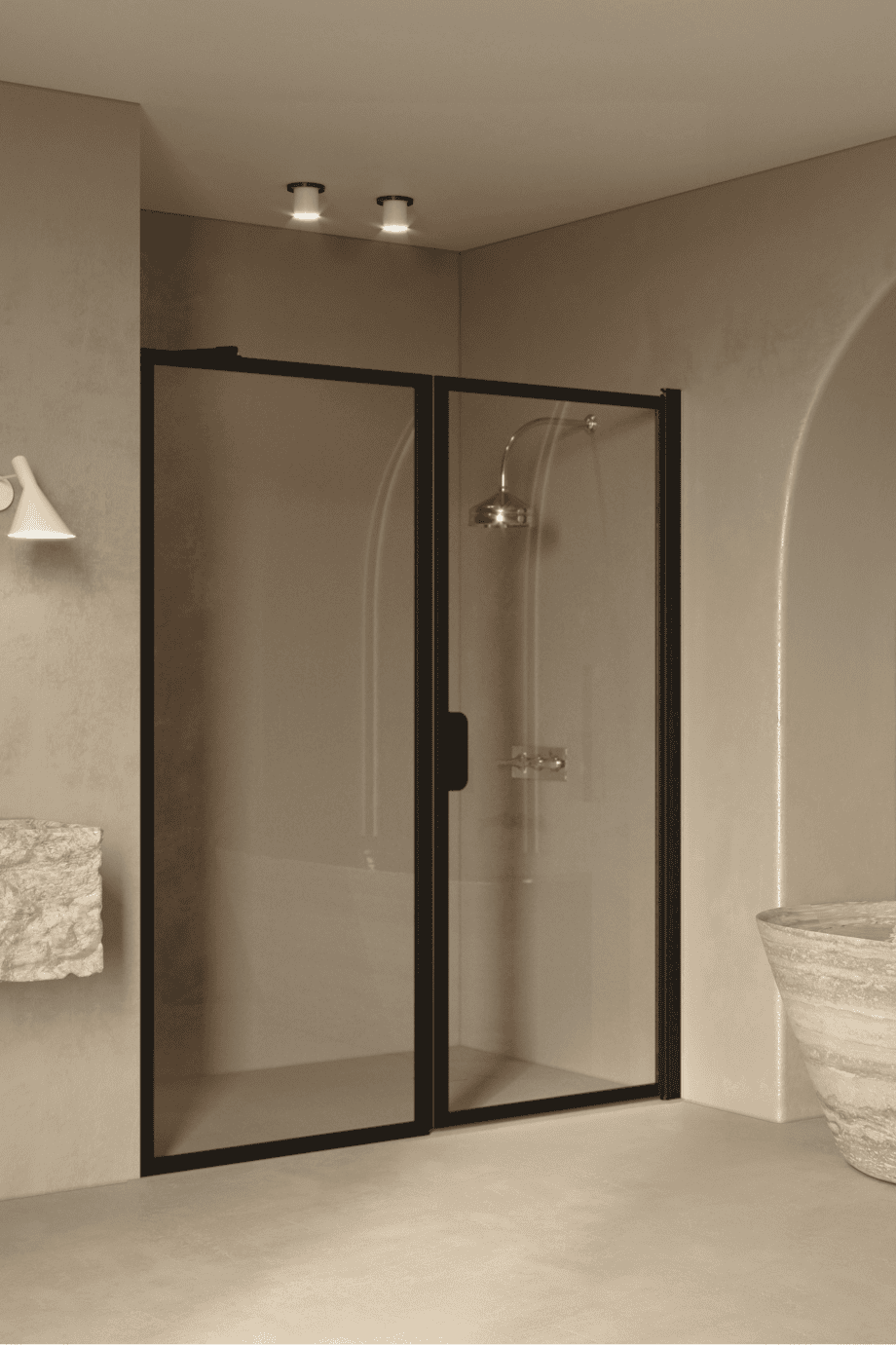 Alcove shower screen Hietakari Bläk 740 New York, black frame, grey tinted glass Alcove shower screen Hietakari Bläk 740 New York, black frame, grey tinted glass