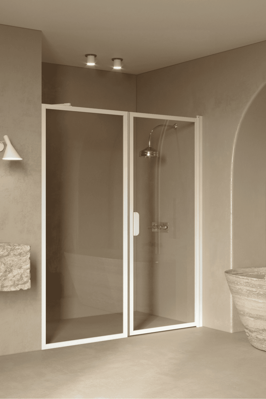 Alcove shower screen Hietakari Bläk 740 New York, white frame, grey tinted glass Alcove shower screen Hietakari Bläk 740 New York, white frame, grey tinted glass