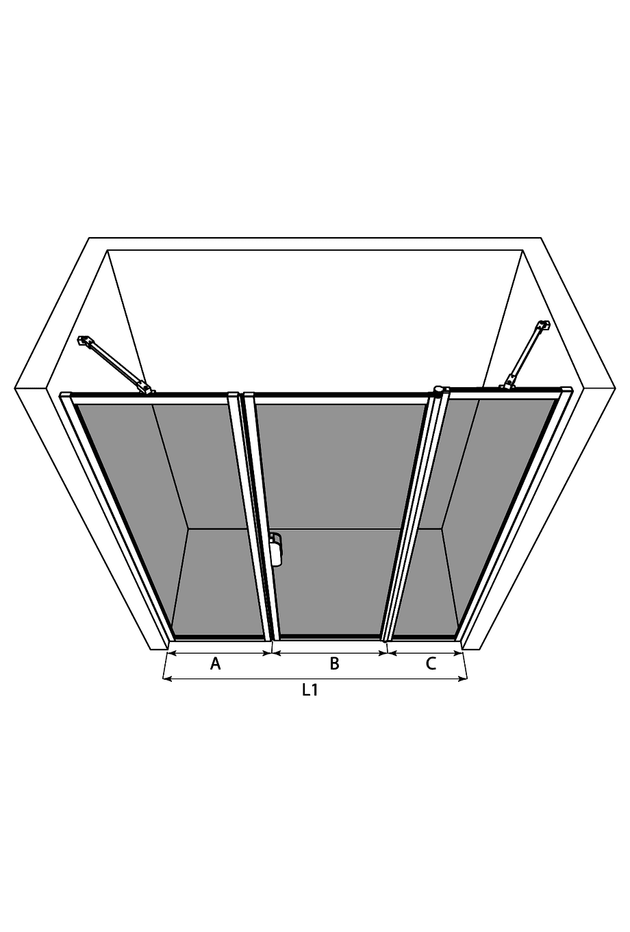 Alcove shower screen Hietakari Bläk 741 New York, fixed wall + hinged door with fixed part – 3