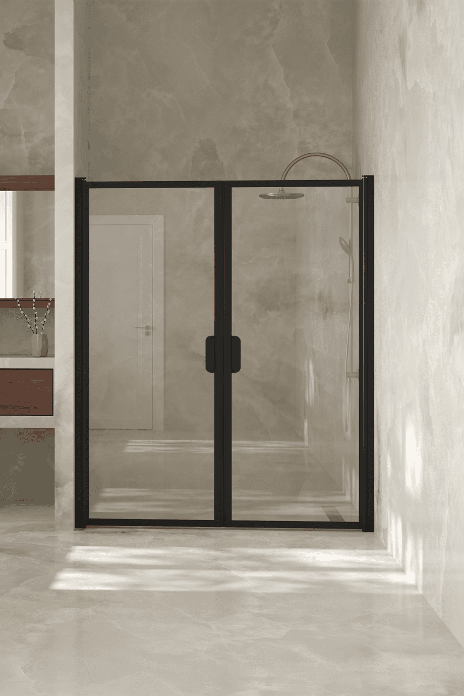 Alcove shower screen Hietakari Bläk 742 New York, Cocoa frame, bronze tinted glass