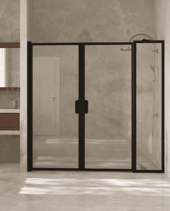 Alcove shower screen Hietakari Bläk 743 New York, hinged door + hinged door with fixed part