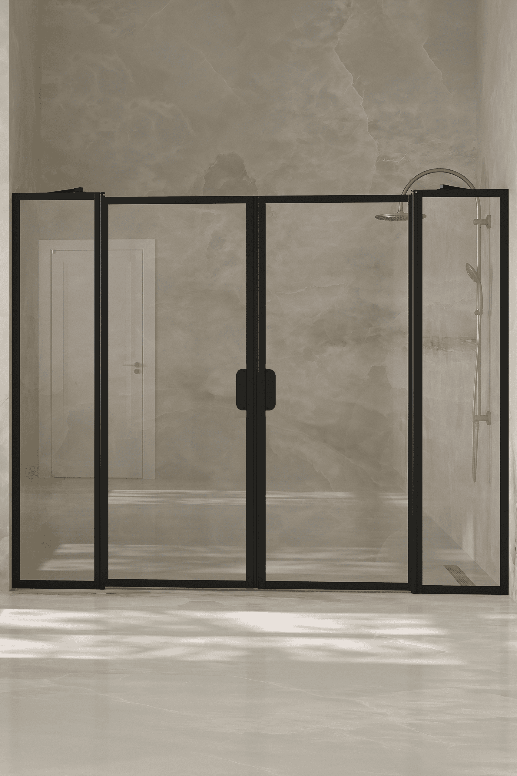 Alcove shower screen Hietakari Bläk 744 New York, hinged door with fixed part + hinged door with fixed part – 7