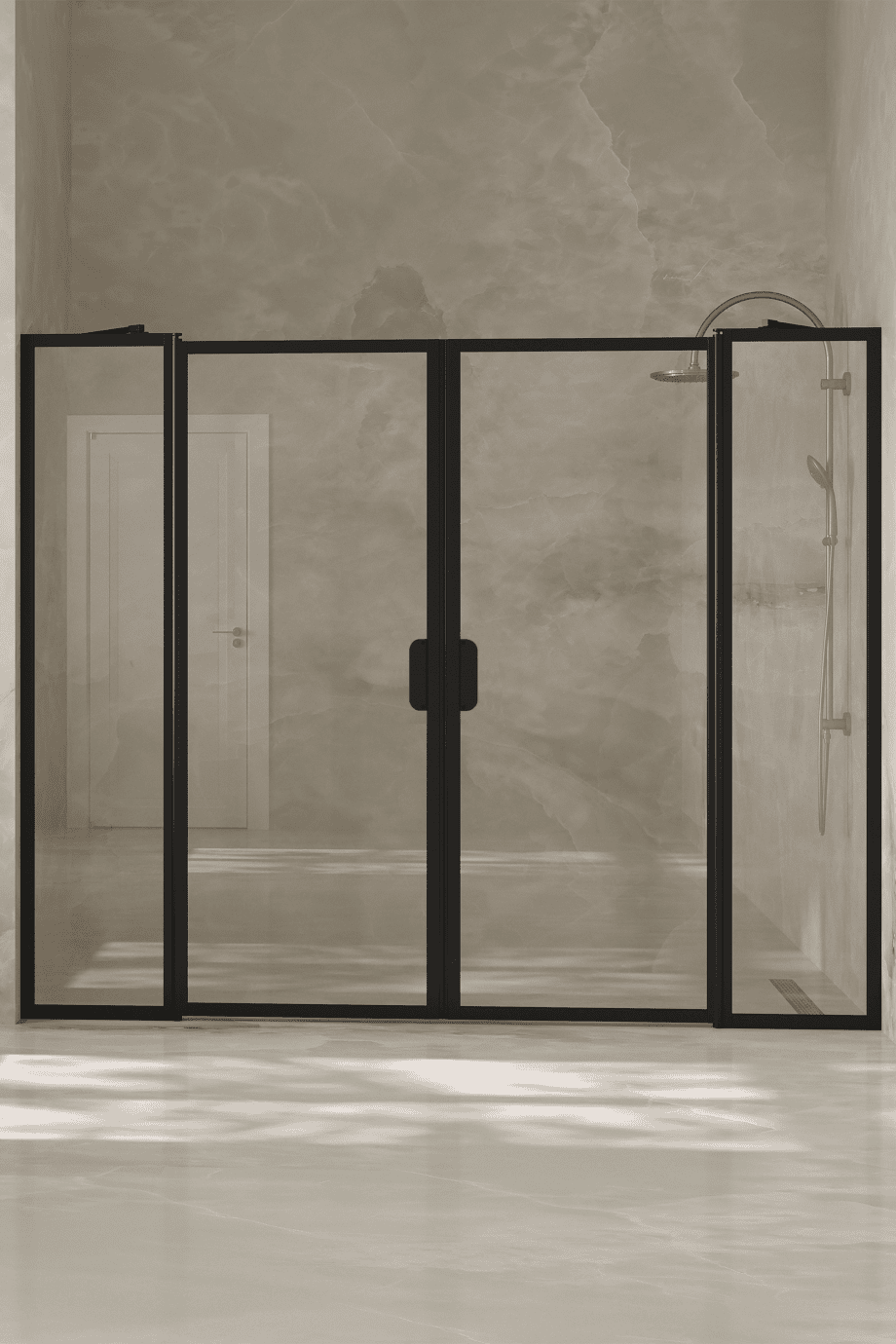 Alcove shower screen Hietakari Bläk 744 New York, white frame, bronze tinted glass Alcove shower screen Hietakari Bläk 744 New York, white frame, bronze tinted glass