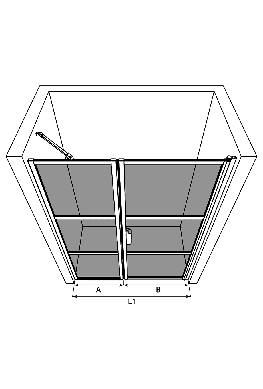 Alcove shower screen Hietakari Bläk 745 Tokyo, fixed wall + hinged door – 3