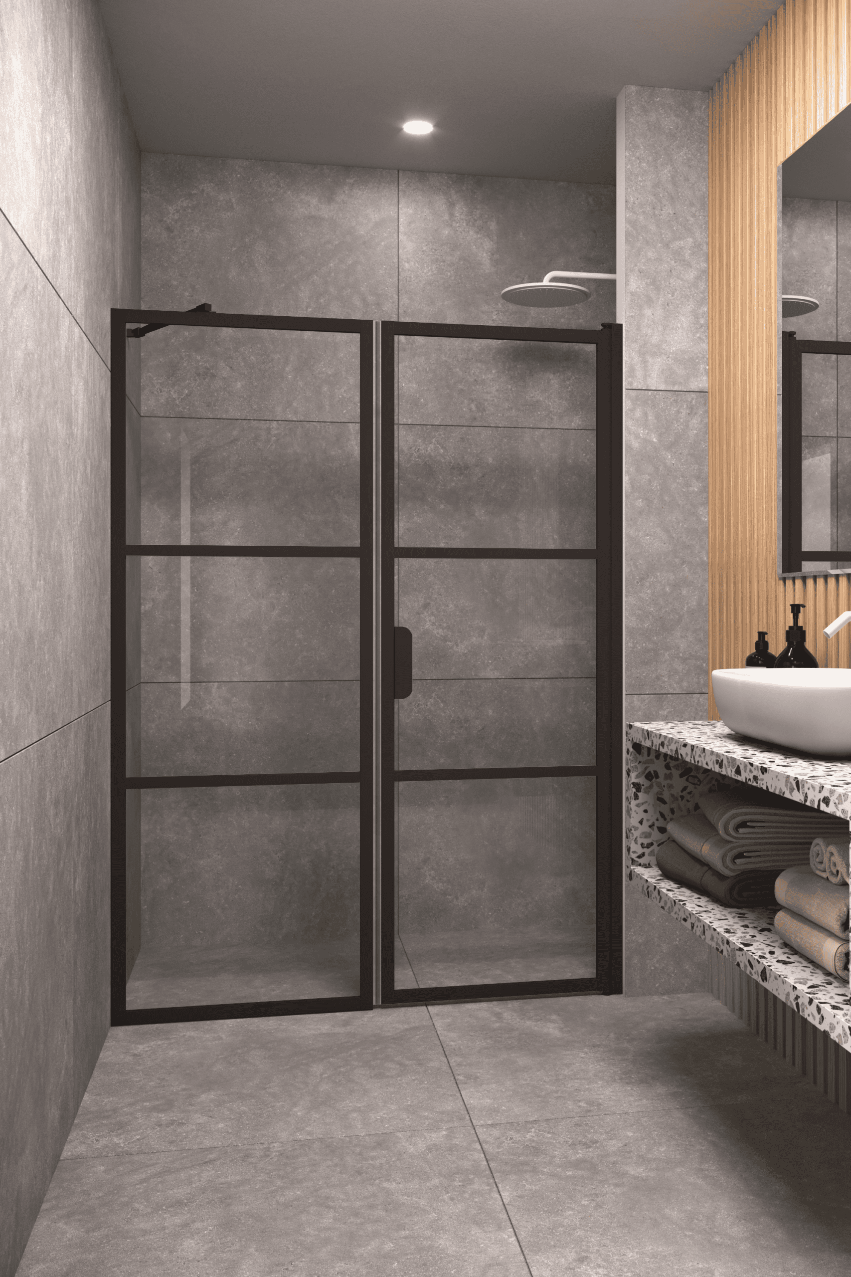 Alcove shower screen Hietakari Bläk 745 Tokyo, fixed wall + hinged door – 7