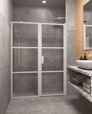 Alcove shower screen Hietakari Bläk 745 Tokyo, fixed wall + hinged door
