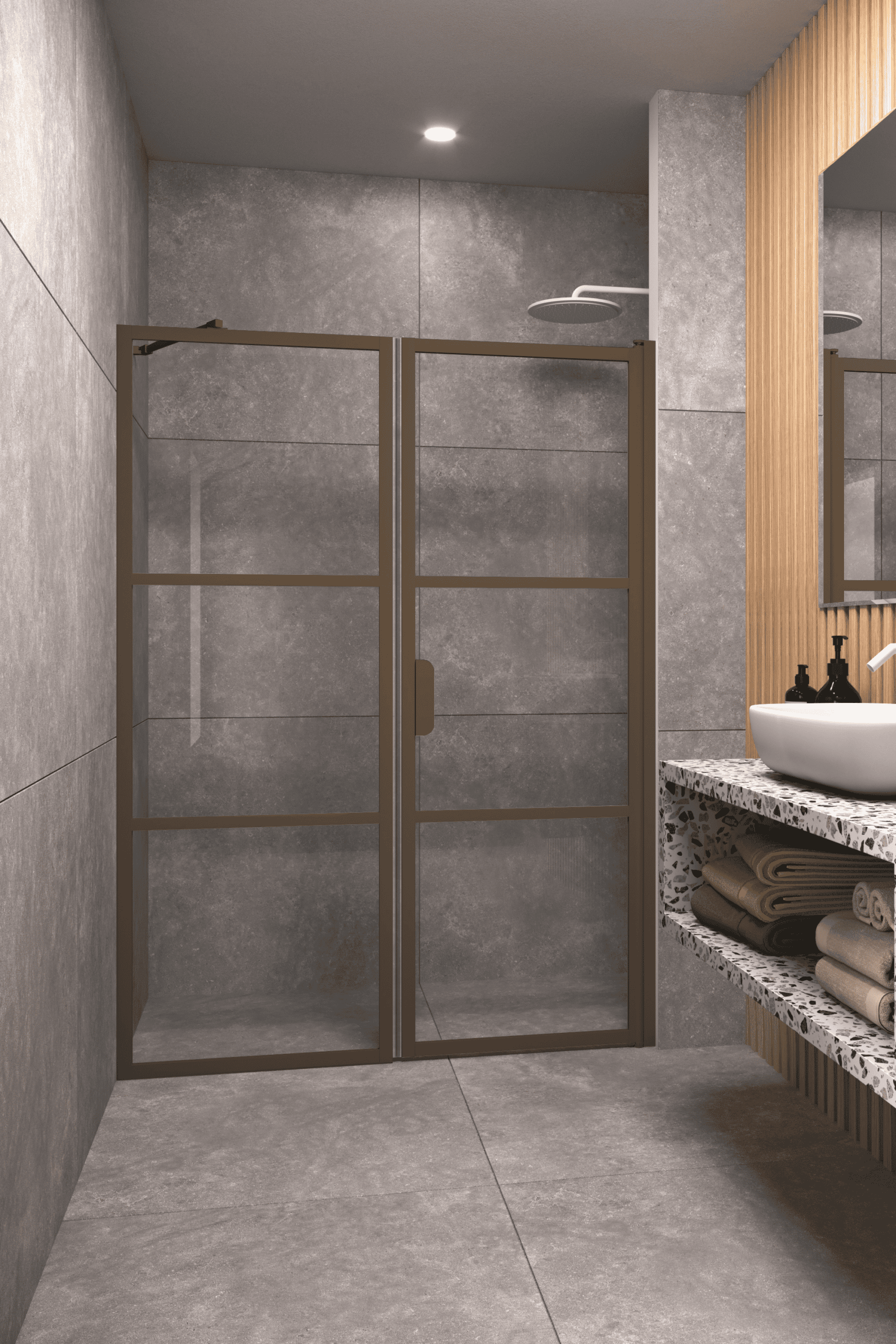 Alcove shower screen Hietakari Bläk 745 Tokyo, fixed wall + hinged door – 6