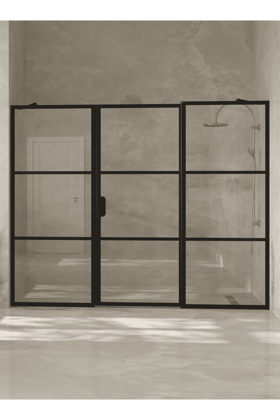 Alcove shower screen Hietakari Bläk 746 Tokyo, Sand frame, bronze tinted glass Alcove shower screen Hietakari Bläk 746 Tokyo, Sand frame, bronze tinted glass