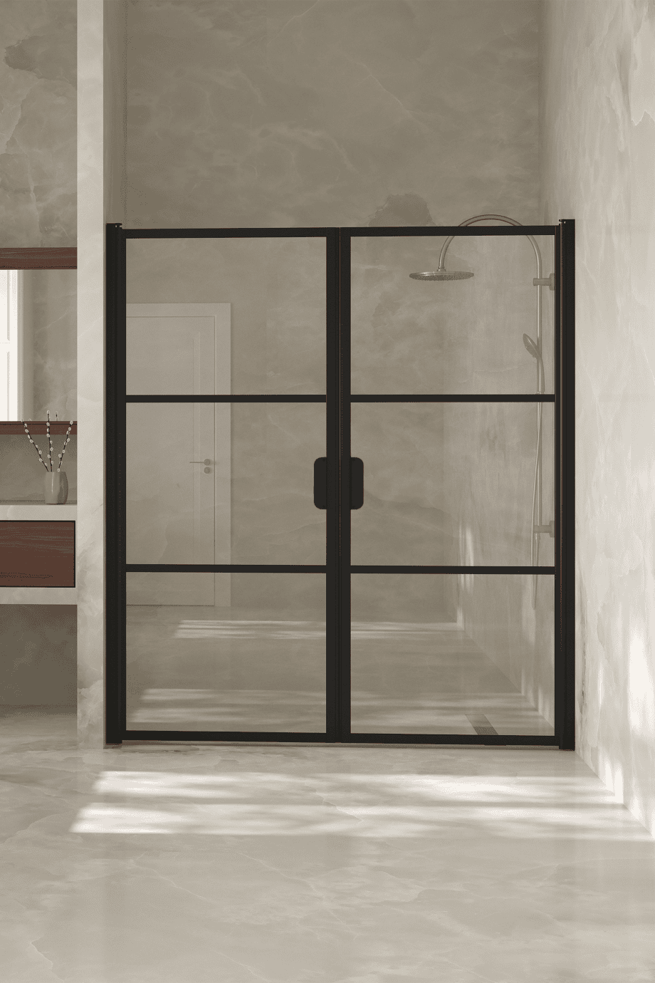 Alcove shower screen Hietakari Bläk 747 Tokyo, white frame, clear glass Alcove shower screen Hietakari Bläk 747 Tokyo, hinged door + hinged door