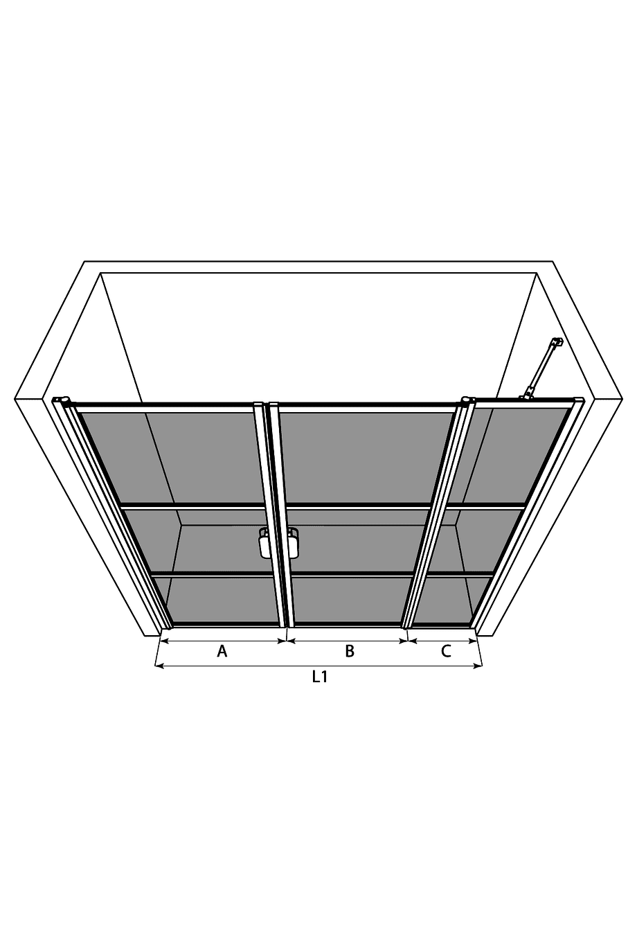 Alcove shower screen Hietakari Bläk 748 Tokyo, hinged door + hinged door with fixed part – 3