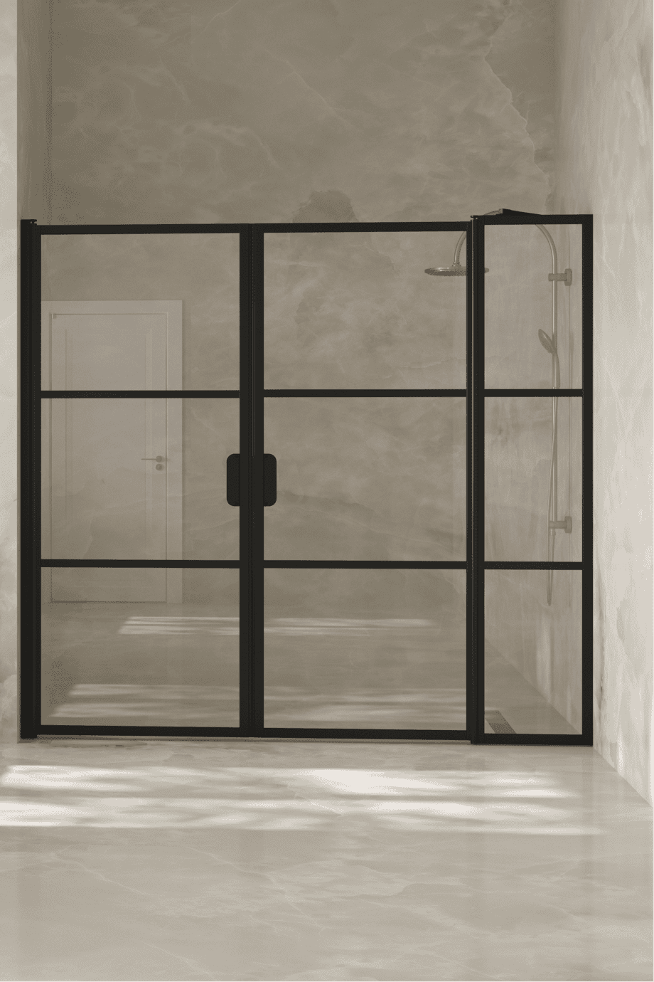 Alcove shower screen Hietakari Bläk 748 Tokyo, Sand frame, bronze tinted glass Alcove shower screen Hietakari Bläk 748 Tokyo, Sand frame, bronze tinted glass