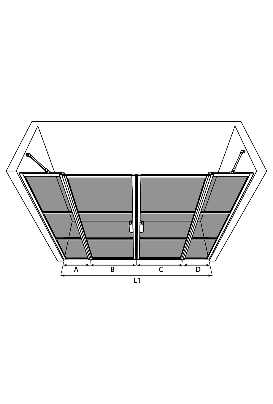 Alcove shower screen Hietakari Bläk 749 Tokyo – 3D drawing Alcove shower screen Hietakari Bläk 749 Tokyo – 3D drawing