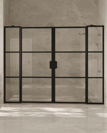 Alcove shower screen Hietakari Bläk 749 Tokyo, hinged door with fixed part + hinged door with fixed part